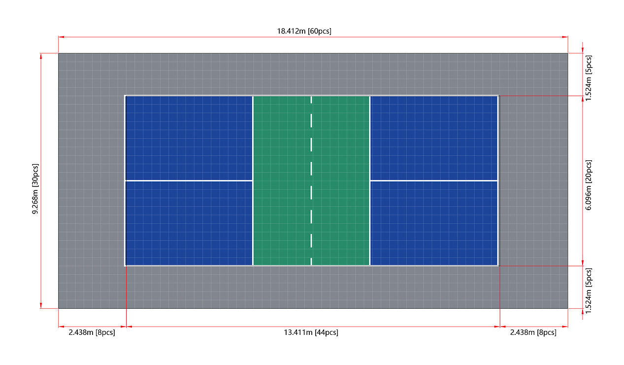 Terrain de Pickleball en dalle clipsable